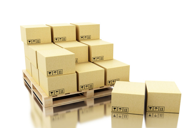 Cardboard boxes on a pallet - groupage freight transport